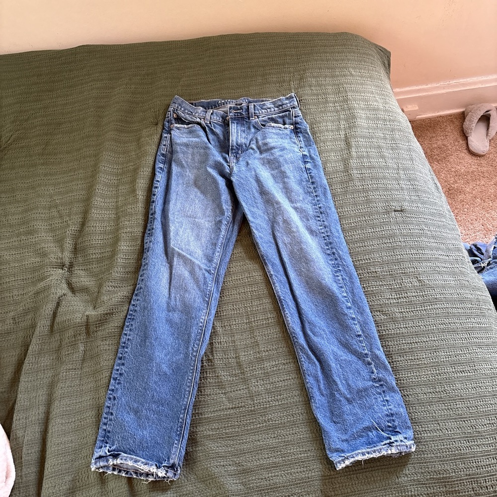 AE Dark Wash Real Good Super High Rise Straight Stretch Jeans